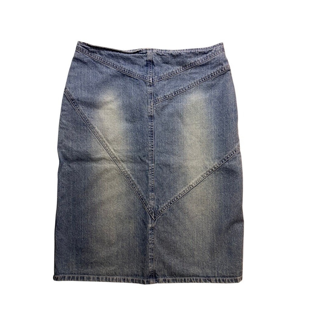 Vintage CLIO Denim Midi Skirt Womens 10 Blue V-Seam Pencil Skirt Y2K 90's Retro
